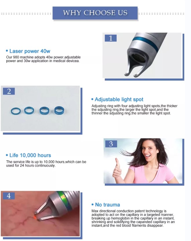 High Power 30W 60W Diode Laser Vascular Removal Machine 980nm 5